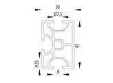 201016//BSB profiel 30x45  1 zijde 45 gesloten  nut 8  1 09kg/m 