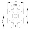 202010//ISB profiel 20x20  nut 5  0 499kg/m 