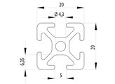 202010//ISB profiel 20x20  nut 5  0 499kg/m 