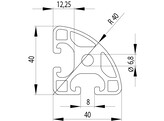 202061//ISB profiel 40x40 afgerond 90   licht nut 8  1 54kg/m 