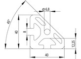 202066//Profiel 40x40 45  zwaar nut 8  1 97kg/m 