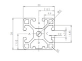 202041//ISB profiel 30x30 1N  licht nut 6  0.93 kg/m 